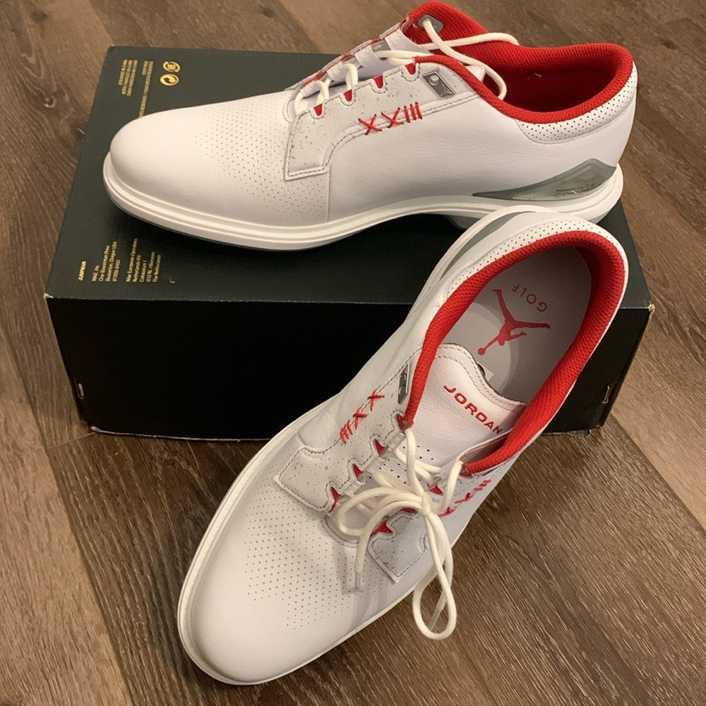 Jordan ADG 5 Men's Size 11.5 Sneaker Golf Shoes White Fire Red Low Top. New!
